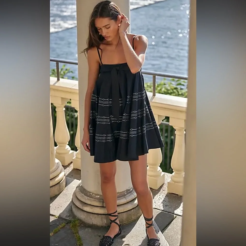 Full swing mini dress Free People Black with White Embroidery